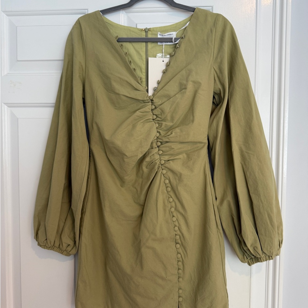 Sabo Skirt Green Sheath Dress with Bishop Sleeves